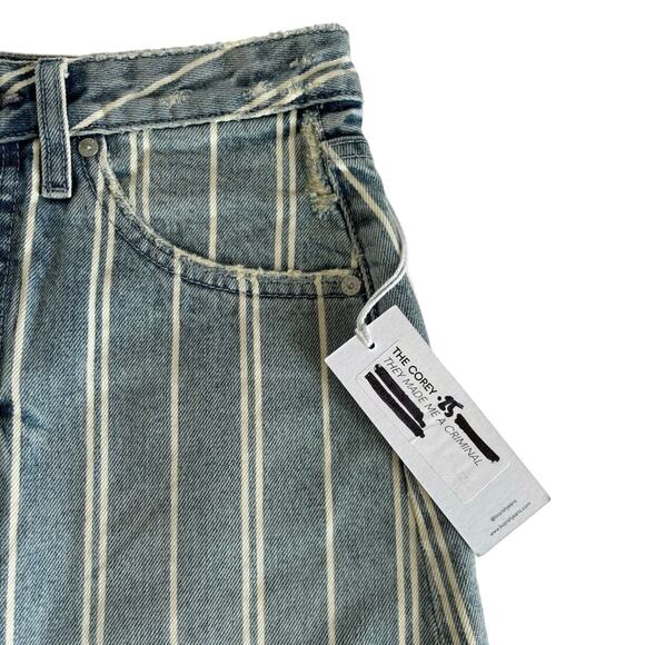 Revolve Boyish Corey Striped Raw Hemline Casual Cotton Denim Mini Skirt Size 25 - Picture 2 of 8